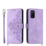 For OPPO A52 Skin-feel Flowers Embossed Wallet Leather Phone Case(Purple)