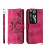 For OPPO Reno11 F Skin-feel Flowers Embossed Wallet Leather Phone Case(Wine Red)