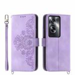 For OPPO A2 Skin-feel Flowers Embossed Wallet Leather Phone Case(Purple)