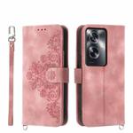 For OPPO A2 Skin-feel Flowers Embossed Wallet Leather Phone Case(Pink)