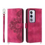 For OPPO A3 Pro 5G Skin Feel Flowers Embossed Wallet Leather Phone Case(Wine Red)