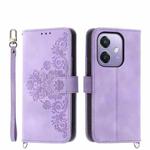 For OPPO A3 4G / 5G / A3X 4G / 5G India Skin Feel Flowers Embossed Wallet Leather Phone Case(Purple)