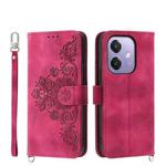 For OPPO A3 4G / 5G / A3X 4G / 5G India Skin Feel Flowers Embossed Wallet Leather Phone Case(Wine Red)