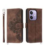 For OPPO A3 4G / 5G / A3X 4G / 5G India Skin Feel Flowers Embossed Wallet Leather Phone Case(Brown)