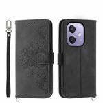 For OPPO A3 4G / 5G / A3X 4G / 5G India Skin Feel Flowers Embossed Wallet Leather Phone Case(Black)