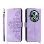 For OPPO Reno12 F 4G / 5G / F27 India Skin Feel Flowers Embossed Wallet Leather Phone Case(Purple)