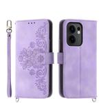 For OPPO Reno13 F 4G / 5G Skin Feel Flowers Embossed Wallet Leather Phone Case(Purple)