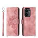 For OPPO Reno13 F 4G / 5G Skin Feel Flowers Embossed Wallet Leather Phone Case(Pink)