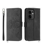 For OPPO Reno13 F 4G / 5G Skin Feel Flowers Embossed Wallet Leather Phone Case(Black)