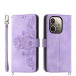 For OPPO A5 PRO 5G Global Skin Feel Flowers Embossed Wallet Leather Phone Case(Purple)