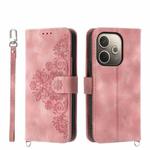 For OPPO A5 PRO 5G Global Skin Feel Flowers Embossed Wallet Leather Phone Case(Pink)