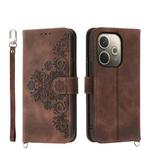 For OPPO A5 PRO 5G Global Skin Feel Flowers Embossed Wallet Leather Phone Case(Brown)