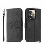 For OPPO A5 PRO 5G Global Skin Feel Flowers Embossed Wallet Leather Phone Case(Black)