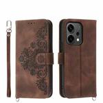 For OPPO Reno14 Global / Reno14 F 5G Skin Feel Flowers Embossed Wallet Leather Phone Case(Brown)