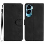For Honor 90 Lite Seven Butterflies Embossed Leather Phone Case(Black)