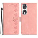 For Honor 90 Seven Butterflies Embossed Leather Phone Case(Pink)