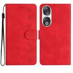 For Honor 90 Seven Butterflies Embossed Leather Phone Case(Red)