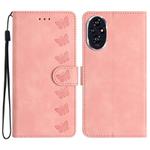 For Honor 200 Seven Butterflies Embossed Leather Phone Case(Pink)