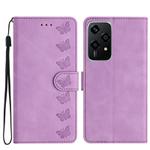 For Honor 200 Lite Global Seven Butterflies Embossed Leather Phone Case(Purple)