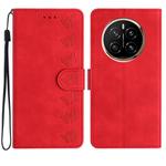 For Honor Magic7 Seven Butterflies Embossed Leather Phone Case(Red)