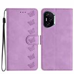 For Honor 400 Global 156.5mm Seven Butterflies Embossed Leather Phone Case(Purple)
