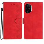 For Honor 400 Pro Global 160.8mm Seven Butterflies Embossed Leather Phone Case(Red)