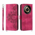 For Realme 11 Pro 5G/11 Pro+ 5G Skin-feel Flowers Embossed Wallet Leather Phone Case(Wine Red)