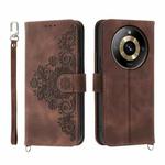 For Realme 11 Pro 5G/11 Pro+ 5G Skin-feel Flowers Embossed Wallet Leather Phone Case(Brown)