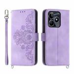 For Realme C53 Skin-feel Flowers Embossed Wallet Leather Phone Case(Purple)