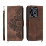 For Realme C53 Skin-feel Flowers Embossed Wallet Leather Phone Case(Brown)