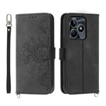 For Realme C53 Skin-feel Flowers Embossed Wallet Leather Phone Case(Black)