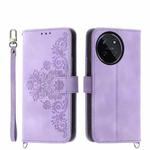 For Realme 11 4G Skin-feel Flowers Embossed Wallet Leather Phone Case(Purple)