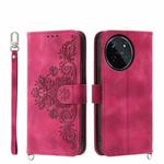 For Realme 11 4G Skin-feel Flowers Embossed Wallet Leather Phone Case(Wine Red)