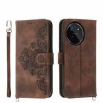For Realme 11 4G Skin-feel Flowers Embossed Wallet Leather Phone Case(Brown)
