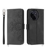 For Realme 11 4G Skin-feel Flowers Embossed Wallet Leather Phone Case(Black)