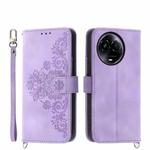 For Realme 11 5G Skin-feel Flowers Embossed Wallet Leather Phone Case(Purple)