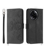 For Realme 11 5G Skin-feel Flowers Embossed Wallet Leather Phone Case(Black)