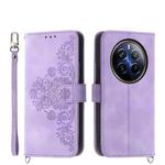 For Realme 12 Pro+ Skin-feel Flowers Embossed Wallet Leather Phone Case(Purple)