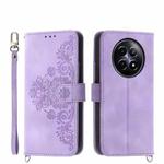 For Realme 12 5G Skin-feel Flowers Embossed Wallet Leather Phone Case(Purple)