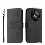 For Realme 12 5G Skin-feel Flowers Embossed Wallet Leather Phone Case(Black)