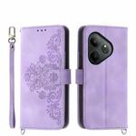 For Realme GT 6 Global Skin-feel Flowers Embossed Wallet Leather Phone Case(Purple)