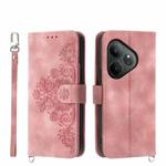 For Realme GT 6 Global Skin-feel Flowers Embossed Wallet Leather Phone Case(Pink)