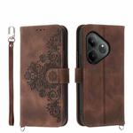 For Realme GT 6 Global Skin-feel Flowers Embossed Wallet Leather Phone Case(Brown)