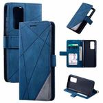 For Huawei P40 Skin Feel Splicing Horizontal Flip Leather Case with Holder & Card Slots & Wallet & Photo Frame(Blue)