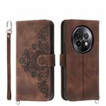 For Realme 13+ Skin-feel Flowers Embossed Wallet Leather Phone Case(Brown)