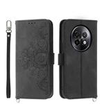 For Realme 13+ Skin-feel Flowers Embossed Wallet Leather Phone Case(Black)