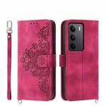 For Realme C75 / Realme 14x Skin-feel Flowers Embossed Wallet Leather Phone Case(Wine Red)