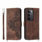 For Realme C75 / Realme 14x Skin-feel Flowers Embossed Wallet Leather Phone Case(Brown)
