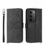 For Realme C75 / Realme 14x Skin-feel Flowers Embossed Wallet Leather Phone Case(Black)