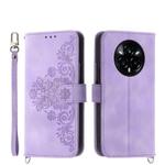 For Realme 14 Pro+ Skin-feel Flowers Embossed Wallet Leather Phone Case(Purple)
